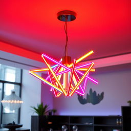 A neon flex chandelier, featuring vibrant colors and a modern design