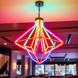 A neon flex chandelier, featuring vibrant colors and a modern design