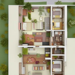 An architectural design of a 1000 sq.ft. plot consisting of multiple 1BHK flats, cleverly distributed to maximize space.