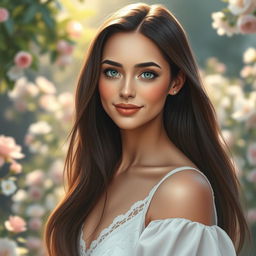 A realistic portrait of a woman inspired by a detailed drawing, capturing fine facial features and soft expressions
