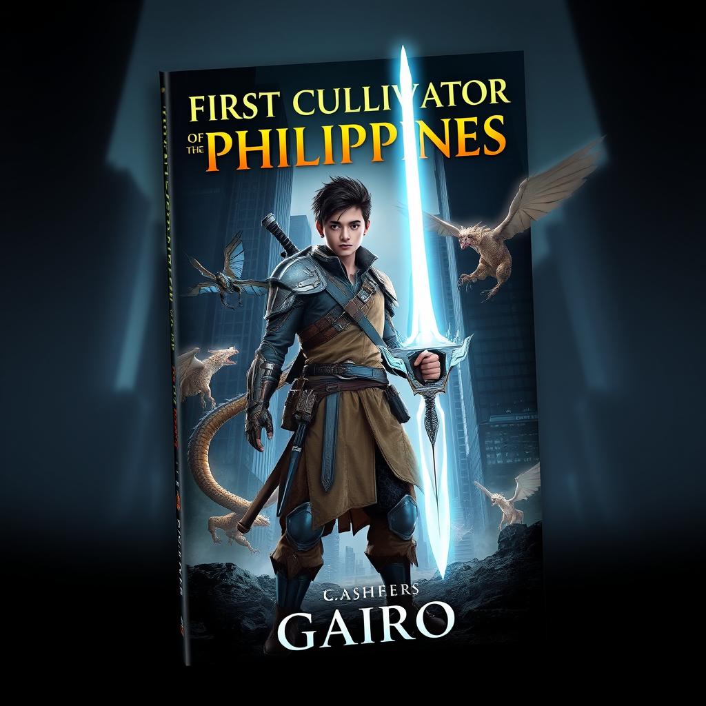 A striking book cover depicting a young Filipino male warrior in modern attire, seamlessly blending traditional Filipino elements with contemporary warrior gear