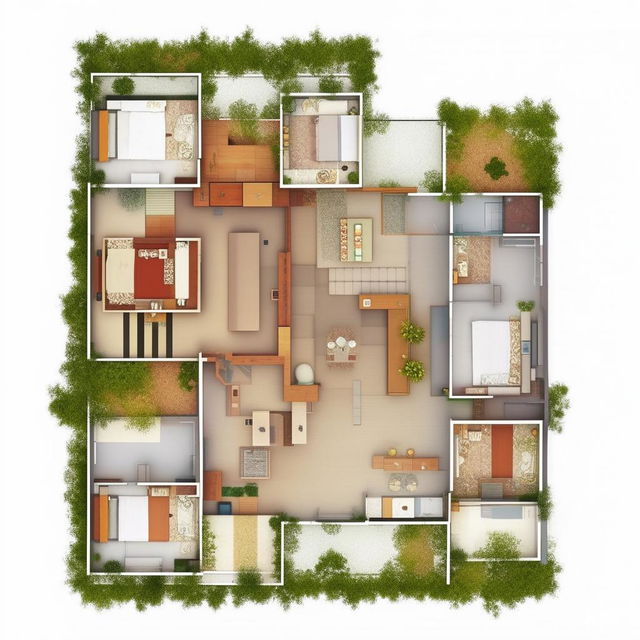 An architectural design of a 1000 sq.ft. plot consisting of multiple 1BHK flats, cleverly distributed to maximize space.