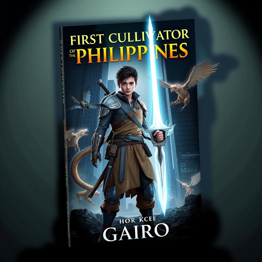 A captivating book cover showcasing a young Filipino male warrior, blending traditional Filipino and modern fantasy elements