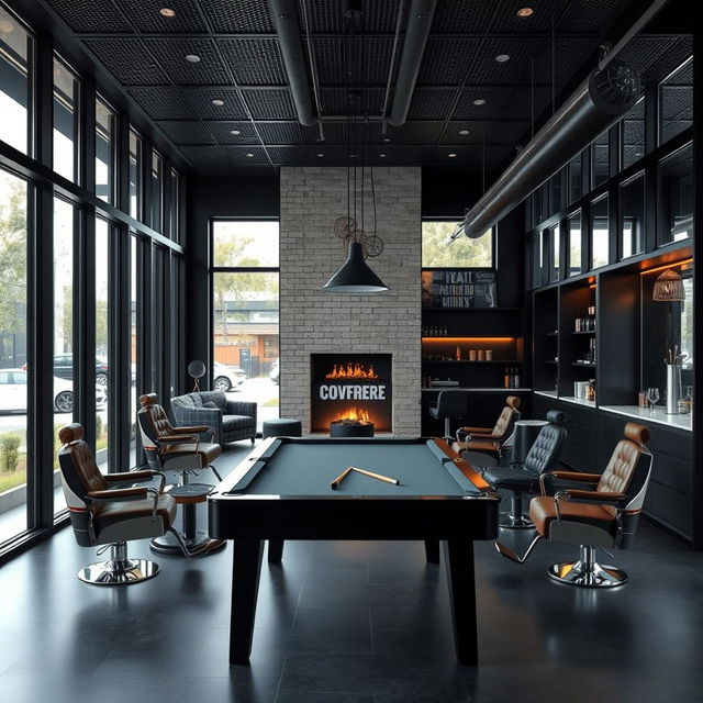 A sleek, black-themed modern men's barbershop that embodies luxury and style