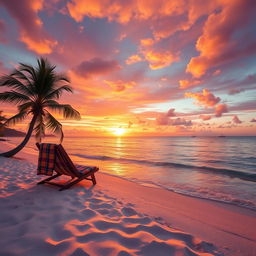 A vibrant and engaging Facebook cover photo featuring a tranquil beach scene at sunset