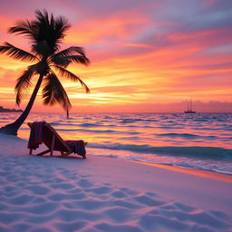 A vibrant and engaging Facebook cover photo featuring a tranquil beach scene at sunset