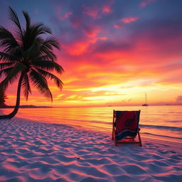 A vibrant and engaging Facebook cover photo featuring a tranquil beach scene at sunset
