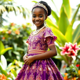 A beautiful African girl dressed in a stunning traditional marriage dress, showcasing intricate beadwork and vibrant colors
