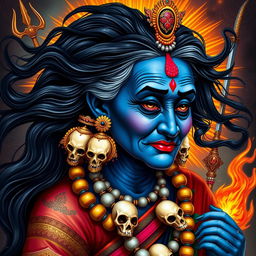 A vibrant and detailed depiction of an old woman representing Kali, the Hindu goddess