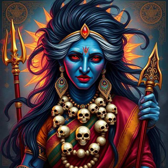 A vibrant and detailed depiction of an old woman representing Kali, the Hindu goddess