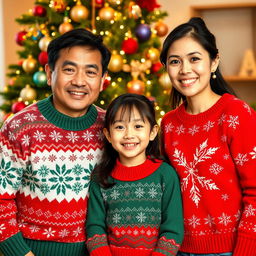 A happy Asian family consisting of a 45-year-old father and a 44-year-old mother, along with their 13-year-old daughter and 10-year-old son