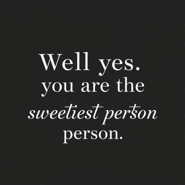 A minimalistic design featuring the phrase "Well yes you are the sweetest person" prominently displayed in white text on a black background