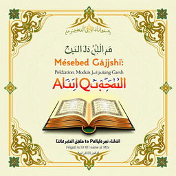 A beautifully designed cover for a learning module dedicated to the Quran and Hadith for 8th grade students at MTs
