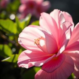 A stunning close-up of a blooming flower, illuminated by soft natural light, showcasing delicate petals in shades of pink and white