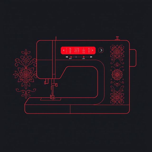 A sleek and modern UI design for a sewing machine touchscreen, featuring Iranian traditional elements and patterns in a minimalistic and line art style