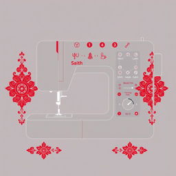 A sleek and modern UI design for a sewing machine touchscreen, featuring Iranian traditional elements and patterns in a minimalistic and line art style