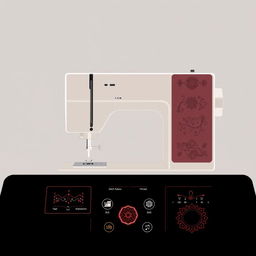 A sleek and modern UI design for a sewing machine touchscreen, featuring Iranian traditional elements and patterns in a minimalistic and line art style