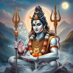 A divine representation of Lord Shiva, the Hindu deity, depicted with a majestic aura