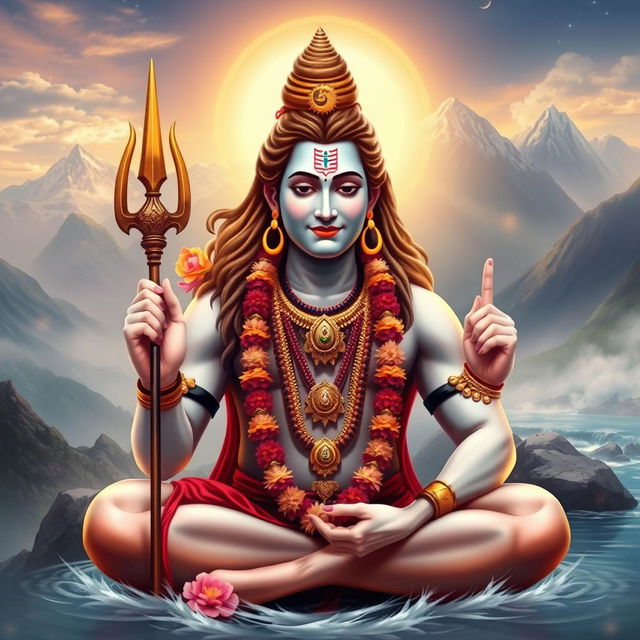 A divine representation of Lord Shiva, the Hindu deity, depicted with a majestic aura