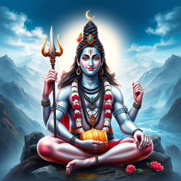 A divine representation of Lord Shiva, the Hindu deity, depicted with a majestic aura