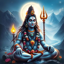 A divine representation of Lord Shiva, the Hindu deity, depicted with a majestic aura