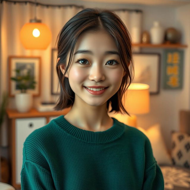 A full body shot of a 20-year-old Japanese girl with a detailed, beautiful face and cute ears