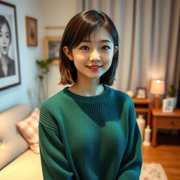 A full body shot of a 20-year-old Japanese girl with a detailed, beautiful face and cute ears