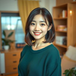 A full body shot of a 20-year-old Japanese girl with a beautiful face and cute ears