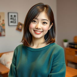 A full body shot of a 20-year-old Japanese girl with a beautiful face and cute ears