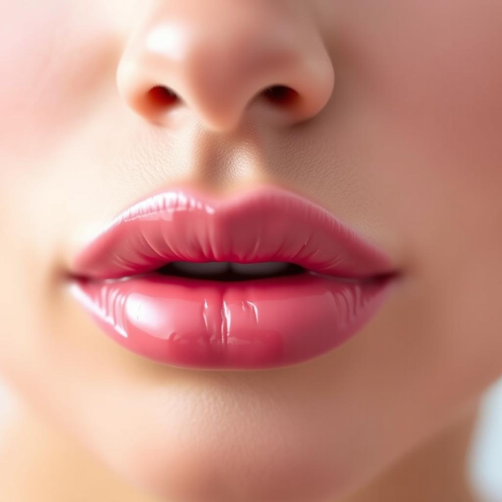 A close-up of perfectly shaped and vibrant lips, showcasing a glossy finish