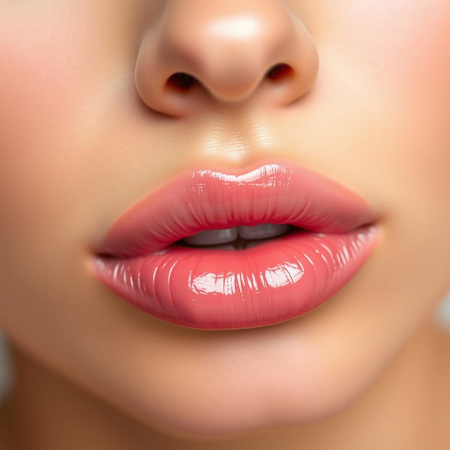 A close-up of perfectly shaped and vibrant lips, showcasing a glossy finish