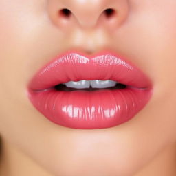 A close-up of perfectly shaped and vibrant lips, showcasing a glossy finish