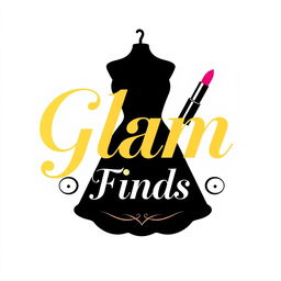 A stylish and elegant logo design for "Glam Finds" that combines elements of clothing and cosmetics