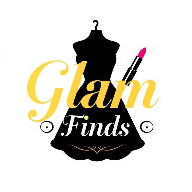 A stylish and elegant logo design for "Glam Finds" that combines elements of clothing and cosmetics