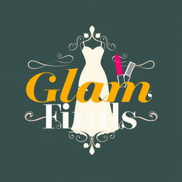 A stylish and elegant logo design for "Glam Finds" that combines elements of clothing and cosmetics