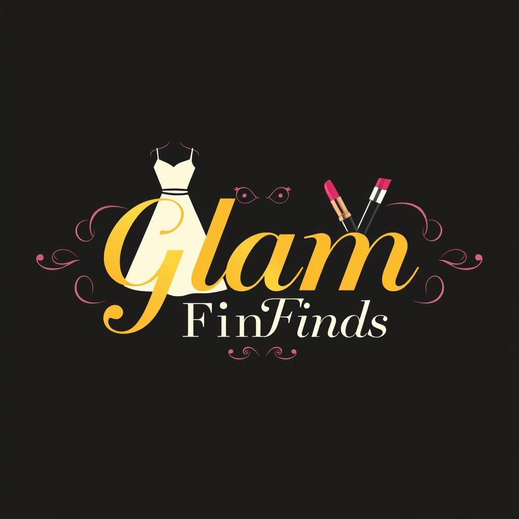 A stylish and elegant logo design for "Glam Finds" that combines elements of clothing and cosmetics