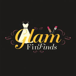 A stylish and elegant logo design for "Glam Finds" that combines elements of clothing and cosmetics