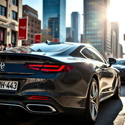 A sleek, modern car on a busy urban street during the daytime