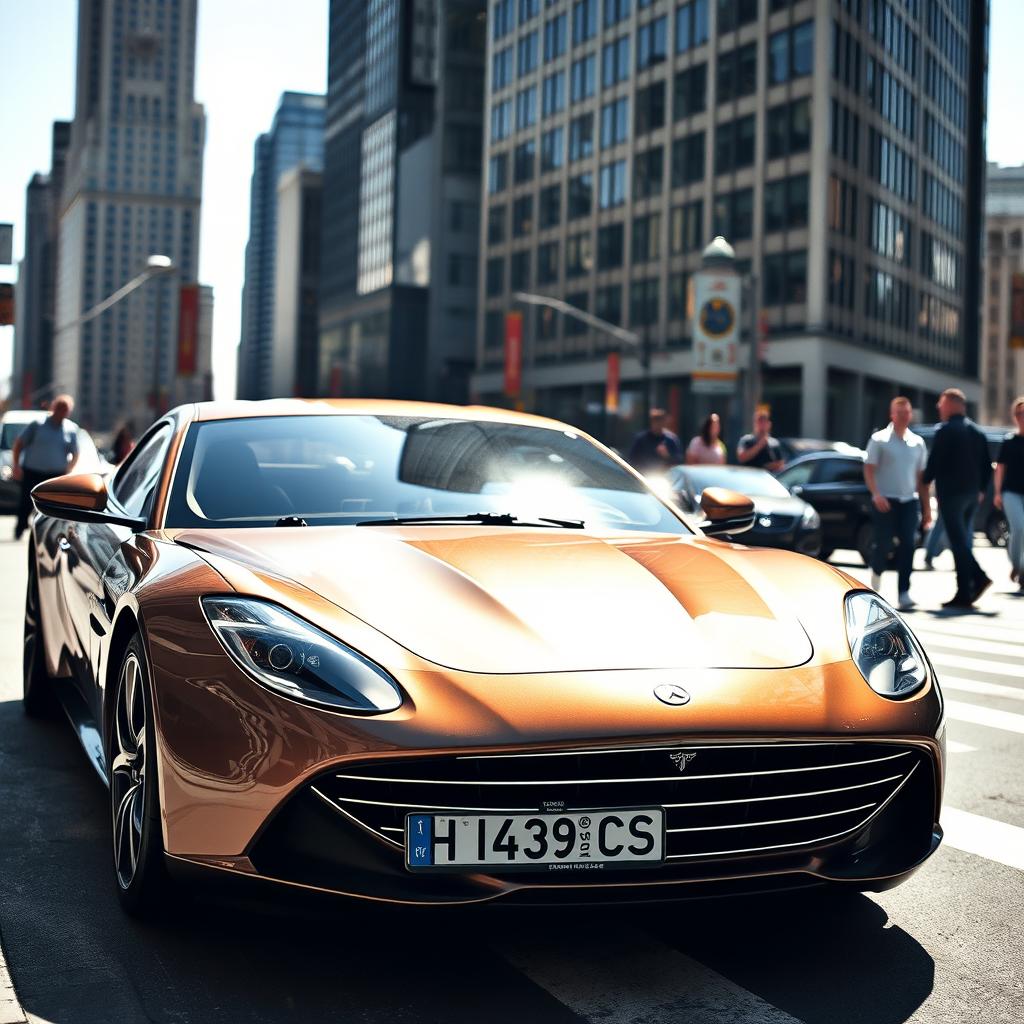 A sleek, modern car on a busy urban street during the daytime