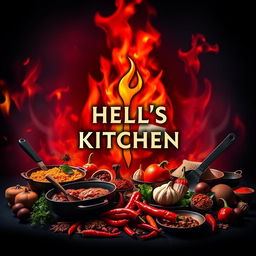 A dramatic and visually striking representation of Hell's Kitchen styled for Malay and Indonesian cuisine