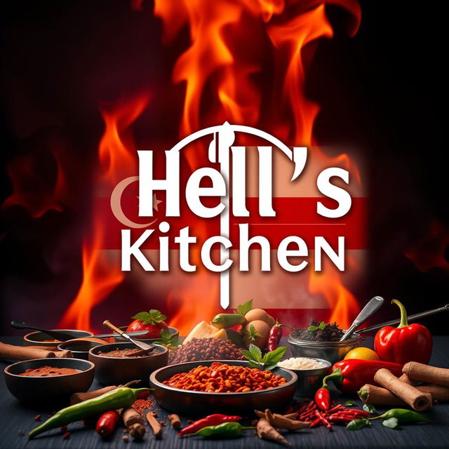 A dramatic and visually striking representation of Hell's Kitchen styled for Malay and Indonesian cuisine