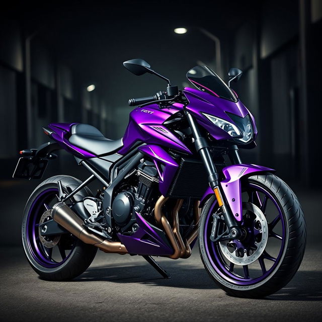 A stunningly modified Continental GT bike, painted in a striking purple color scheme, with a fierce design inspired by 'bloody fang' aesthetics