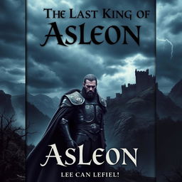 A striking book cover for 'The Last King of Asleon', depicting a dark, brooding kingdom shrouded in mist and shadows