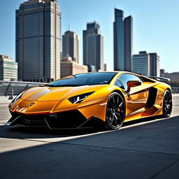 A stunning Lamborghini Aventador, showcased in a striking metallic yellow finish that glimmers under the sunlight
