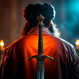A powerful and artistic representation showcasing the back of Allama Khadim Rizvi wearing an Imamah, exuding a sense of leadership and reverence