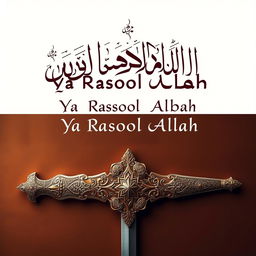 An artistic representation of the phrase 'Labbaik Ya Rasool Allah' written in elegant Arabic calligraphy, intricately designed to evoke a sense of spirituality and reverence