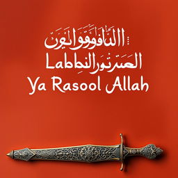 An artistic representation of the phrase 'Labbaik Ya Rasool Allah' written in elegant Arabic calligraphy, intricately designed to evoke a sense of spirituality and reverence