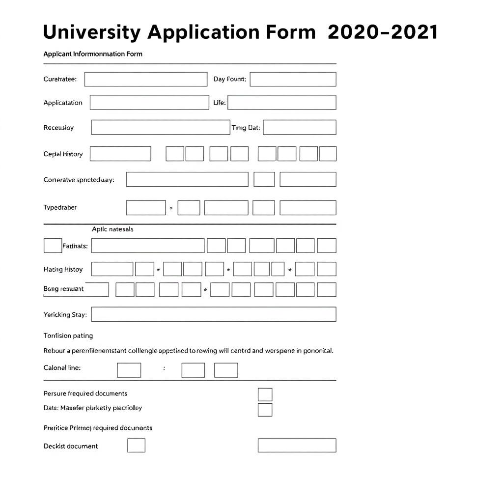 A professional university application form with detailed sections for applicant information, academic history, and personal statement
