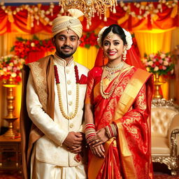 A couple dressed in a stunning Sidurdan Bengali wedding attire