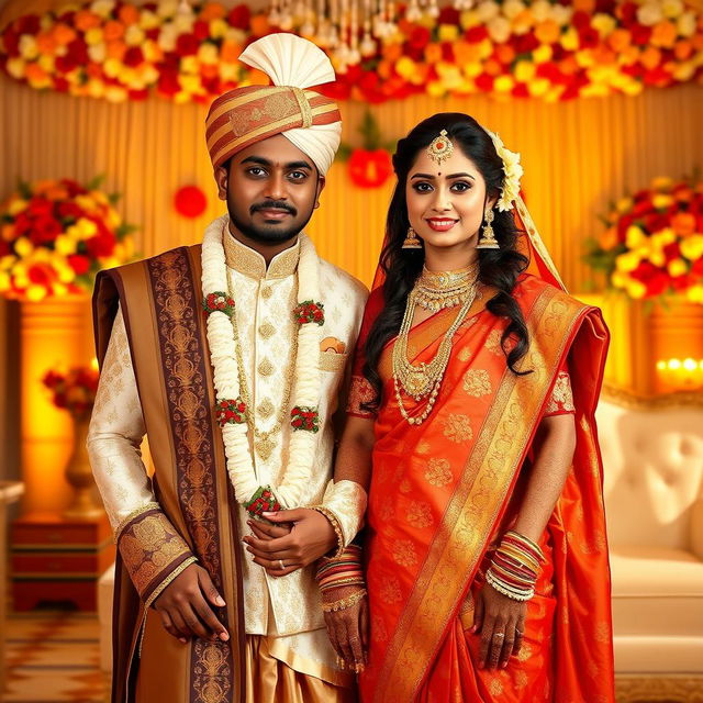 A couple dressed in a stunning Sidurdan Bengali wedding attire